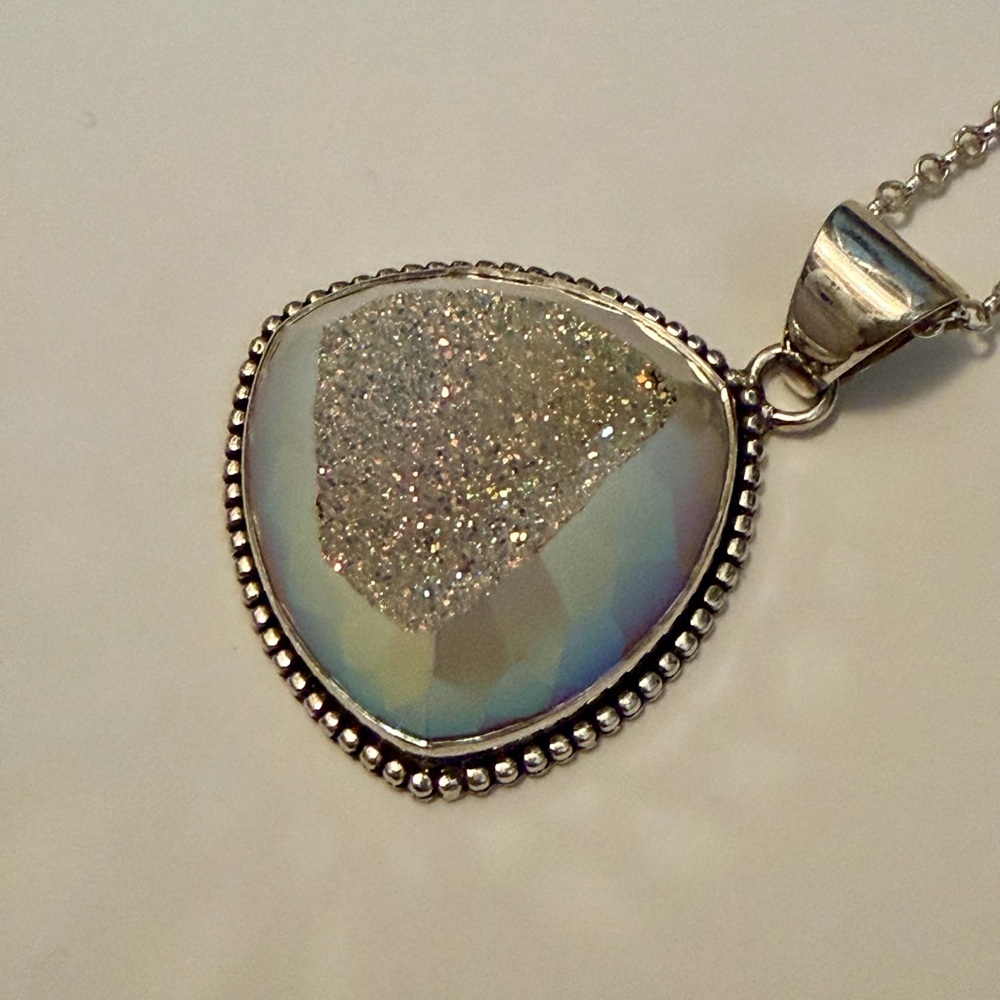 BG Jewelry 925 Sterling Silver Druzy Pendant Necklace • India Statement NWT 💫